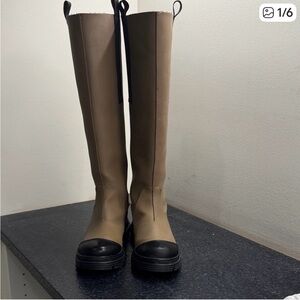 Ganni Tan Recycled Rubber Knee-High Boots